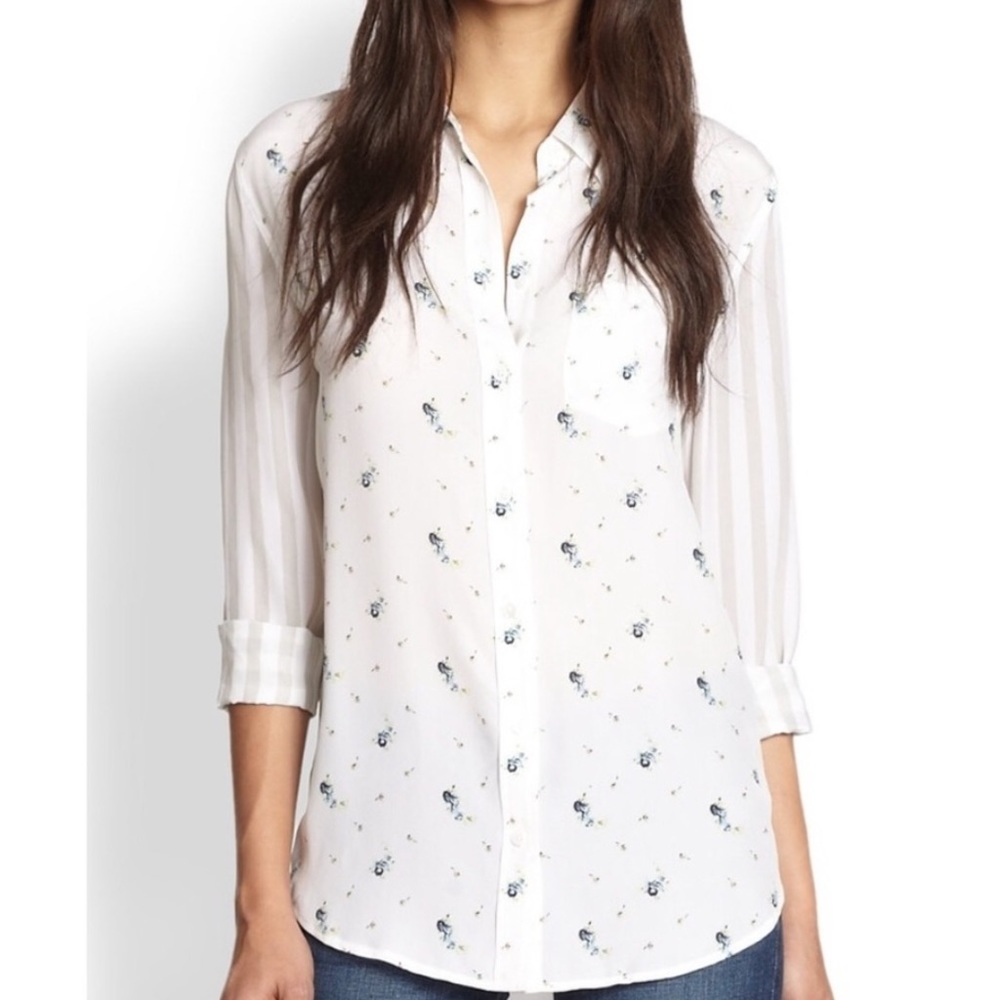 Equipment Floral and Stripe Silk Blouse S